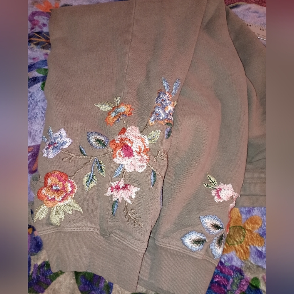 Size L Johnny Was JW Renata Cotton Embroidered Floral Joggers Sweatpants